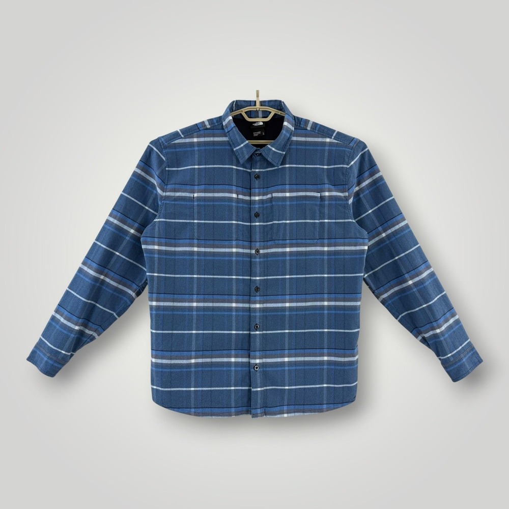 The North Face Brushwood Pro Shirt Mens Xl Blue Plaid Stretch Fishing